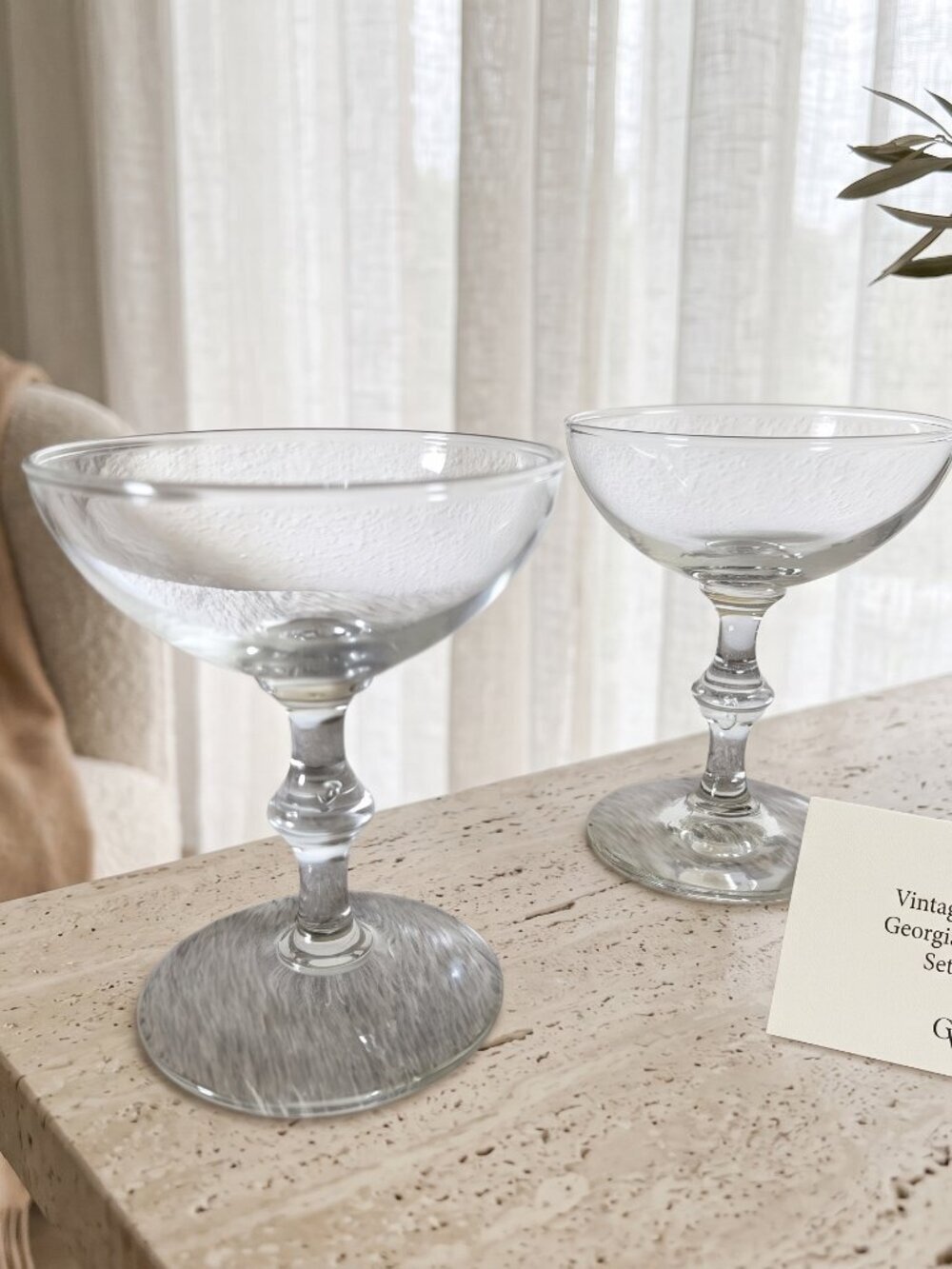 Vintage Libbey Georgian Clear Glass Champagne Coupe Cocktail Glasses Set of 2 - Picture 6 of 9